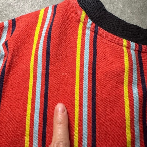 Guess‎ Los Angeles T-shirt Men XL Orange Retro Striped Triangle Embroidered Logo - Picture 7 of 11